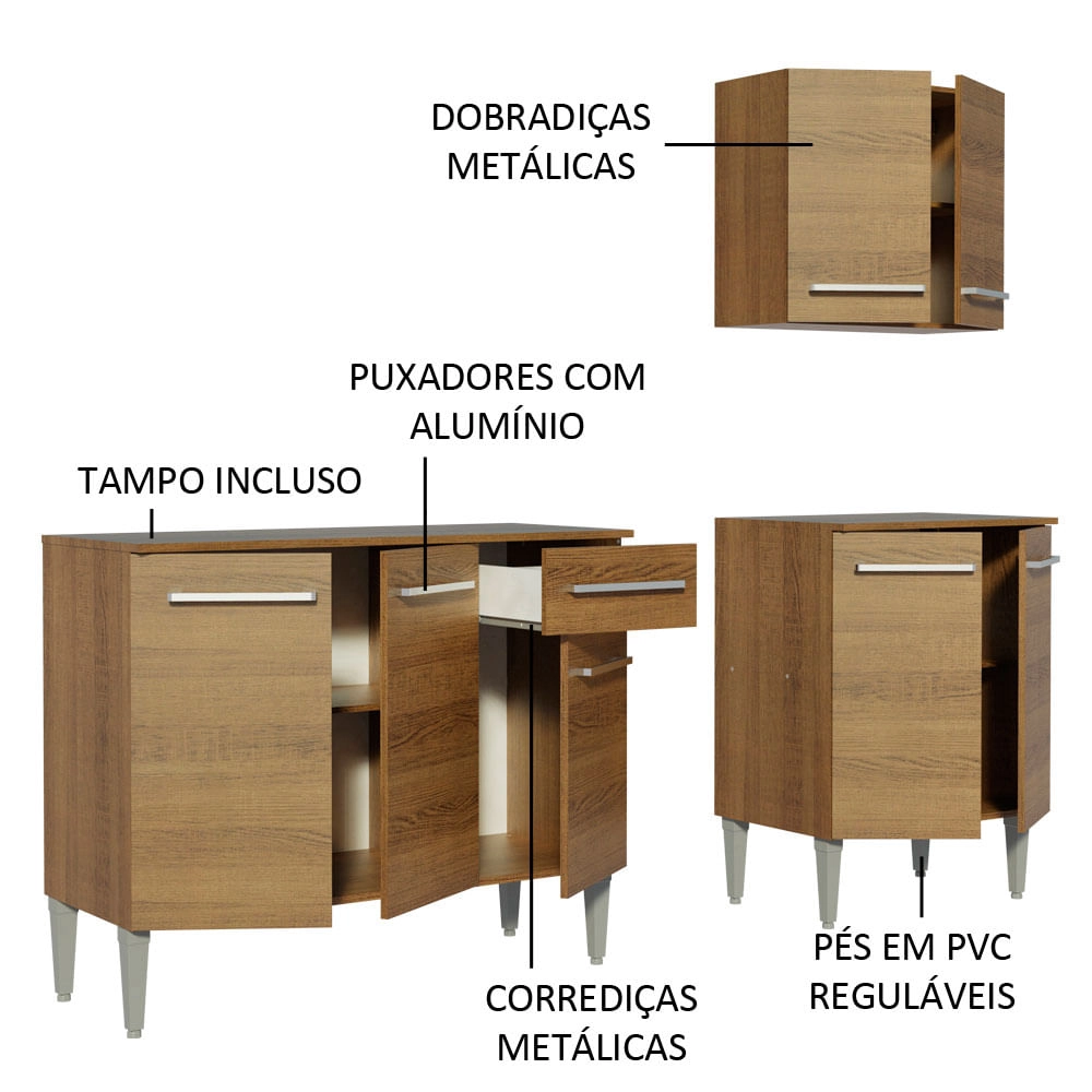 Cozinha Compacta Madesa Emilly Free com Armário e Balcão Rustic Cor:Rustic