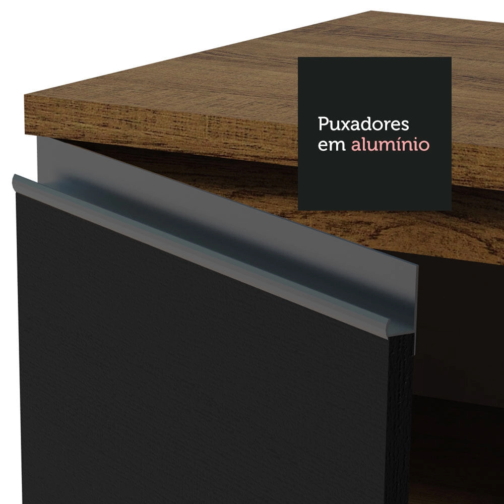 Balcão Madesa Glamy 40 cm 3 Gavetas Rustic/Preto Cor:Rustic/Preto