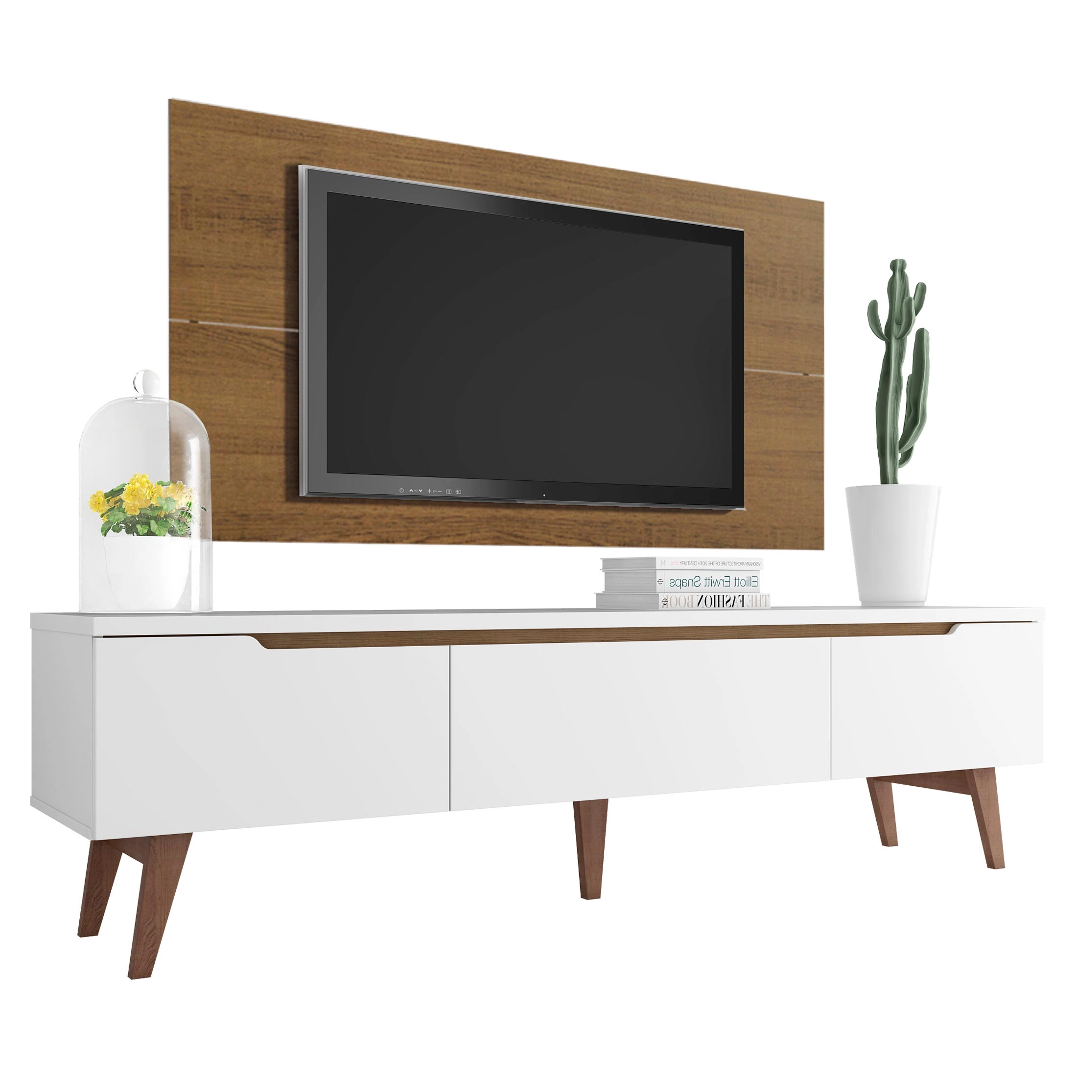 Rack Madesa Reims e Painel para TV até 55 Polegadas 2 Portas e 1 Gaveta Branco/Rustic Cor:Branco/Rustic