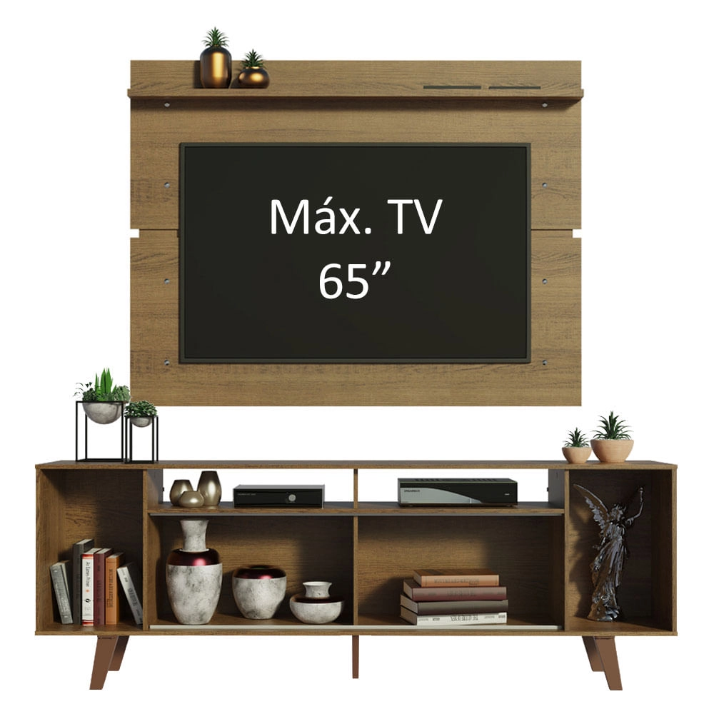 Rack Madesa Cancun com Pés e Painel para TV até 65 Polegadas Rustic/Preto 7K5Z Cor:Rustic/Preto/Rustic