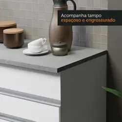 Cozinha Compacta Madesa Glamy 150001 com Armário e Balcão (Com Tampo) Branco Cor:Branco