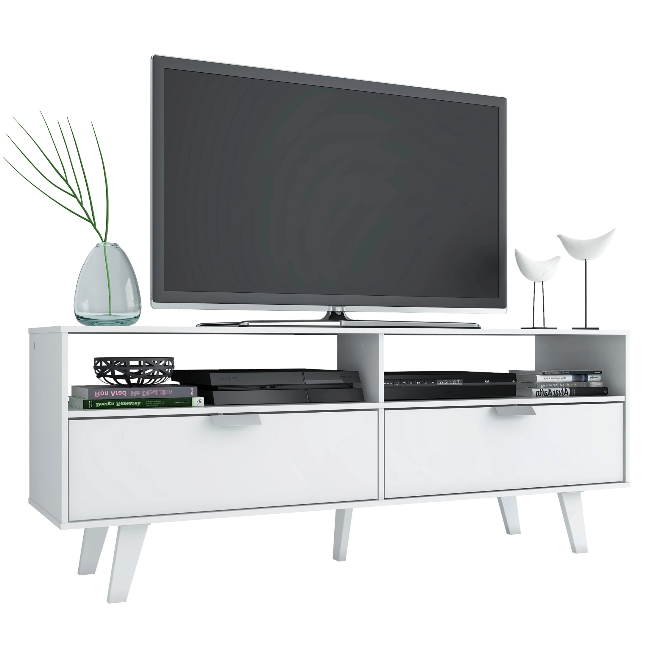 Rack para TV até 55 Polegadas Madesa Oslo com 2 Portas Branco Cor:Branco