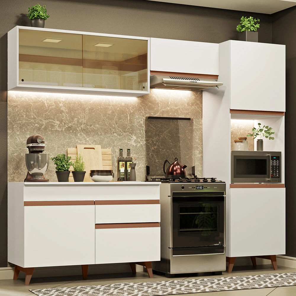 Cozinha Completa Madesa Reims XA250003 com Armário e Balcão Branco Cor:Branco