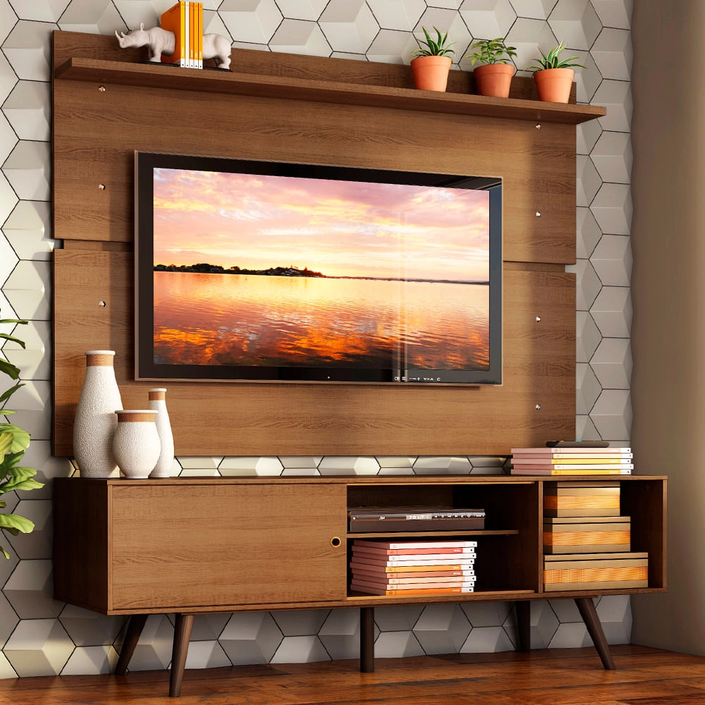 Rack Madesa Cairo e Painel para TV até 65 Polegadas com Pés de Madeira Rustic Cor:Rustic