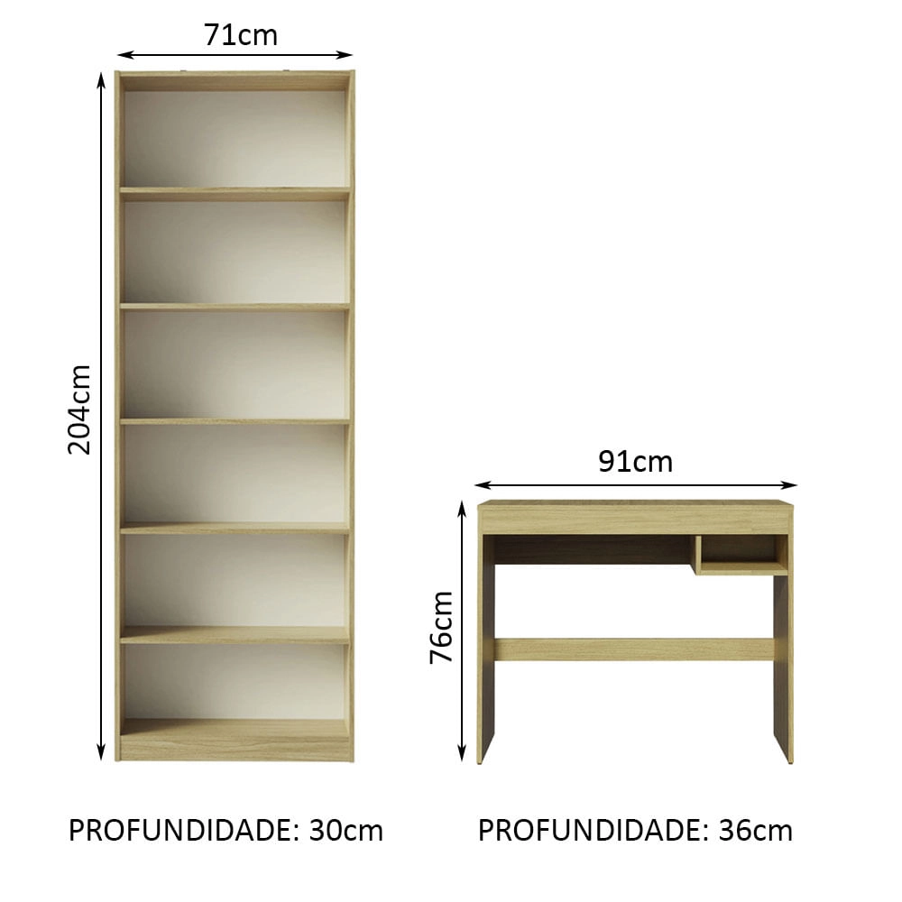 Escrivaninha Madesa Rubi + Estante Livreiro 6908 Carvalho Cor:Carvalho