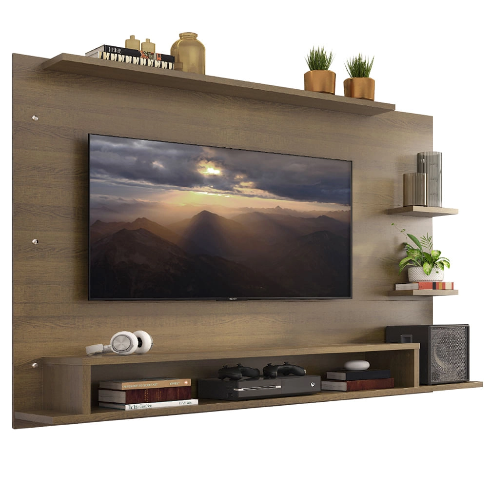 Painel para TV até 65 Polegadas Madesa Alfa com Prateleiras e Nichos Rustic Cor:Rustic