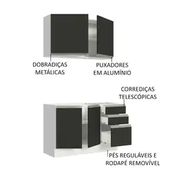 Cozinha Compacta Madesa Glamy 120003 com Armário e Balcão (Sem Tampo e Pia) Branco/Preto Cor:Branco Preto