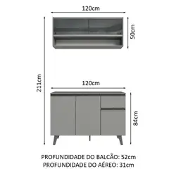 Armário de Cozinha Compacta 120cm Cinza Nice Madesa 01 Cor:Cinza