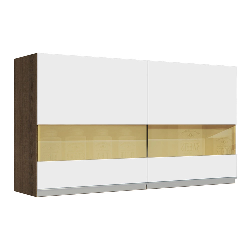 Armário Aéreo Madesa Glamy 120 cm 2 Portas com Vidro Rustic/Branco Cor:Rustic/Branco