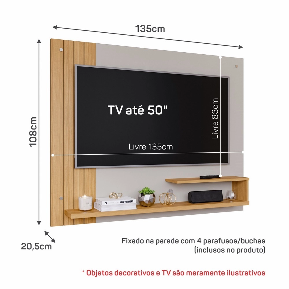 Painel 1.35M Para Tv Até 50 Dunas Off white/Nature A108XL135XP20 Permobili