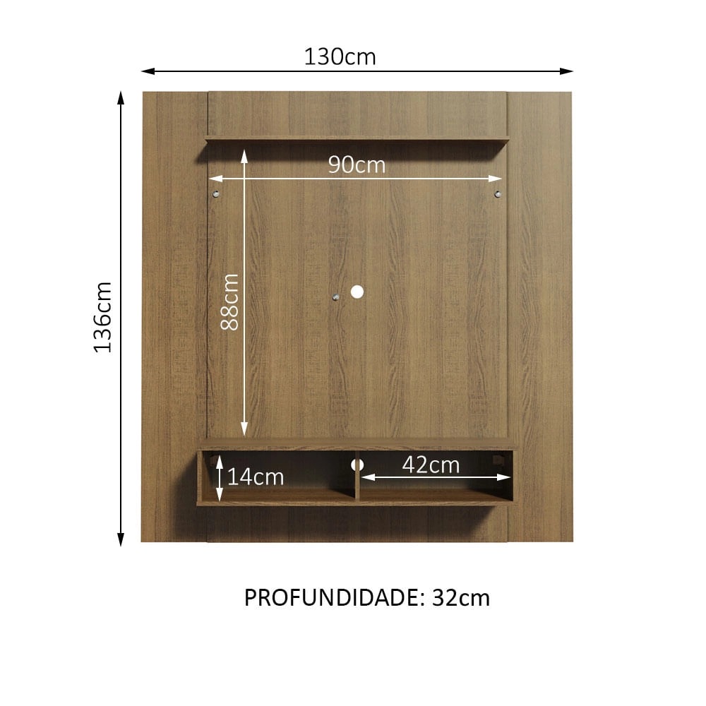 Painel para TV até 50 Polegadas Madesa Arizona 1 Prateleira 2 Nichos Rustic Cor:Rustic