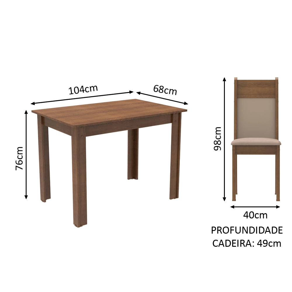 Conjunto Sala de Jantar Madesa Lola Mesa Tampo de Madeira com 2 Cadeiras Rustic/Crema/Pérola Cor:Rustic/Crema/Pérola