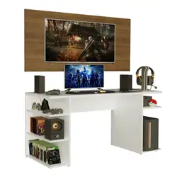 Mesa para Computador Gamer e Painel para TV até 50 Madesa Branco/Rustic Cor:Branco/Rustic