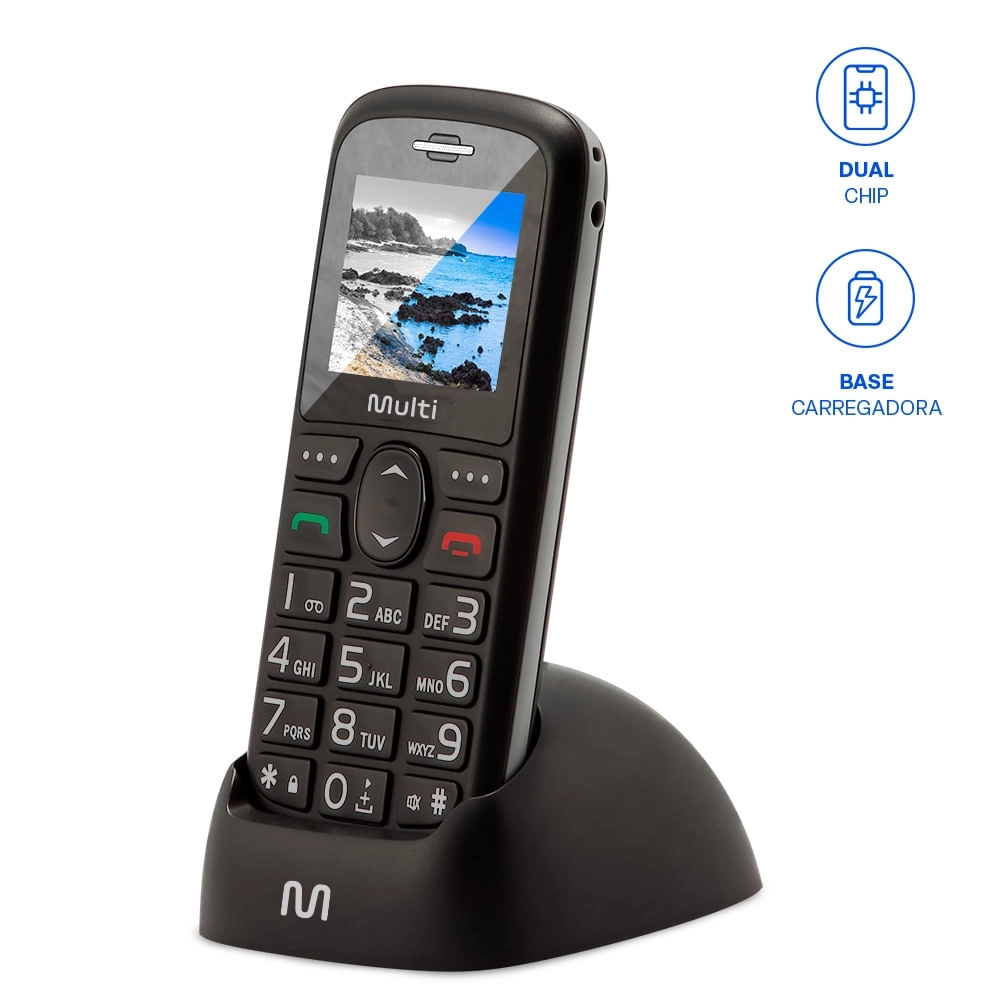 Celular Vita 3G Dual Chip USB Bluetooth Tela 1,8 Pol. + Base Carregadora Preto Multilaser - P9091 P9091