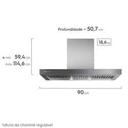 Coifa de Parede Electrolux 90cm Home Pro (90CTU) - Inox, Painel frontal de Vidro Espelhado 220V