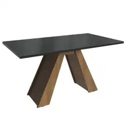 Mesa de Jantar Retangular com Tampo de Vidro Rustic/Preto 5372 Madesa Cor:Rustic/Preto