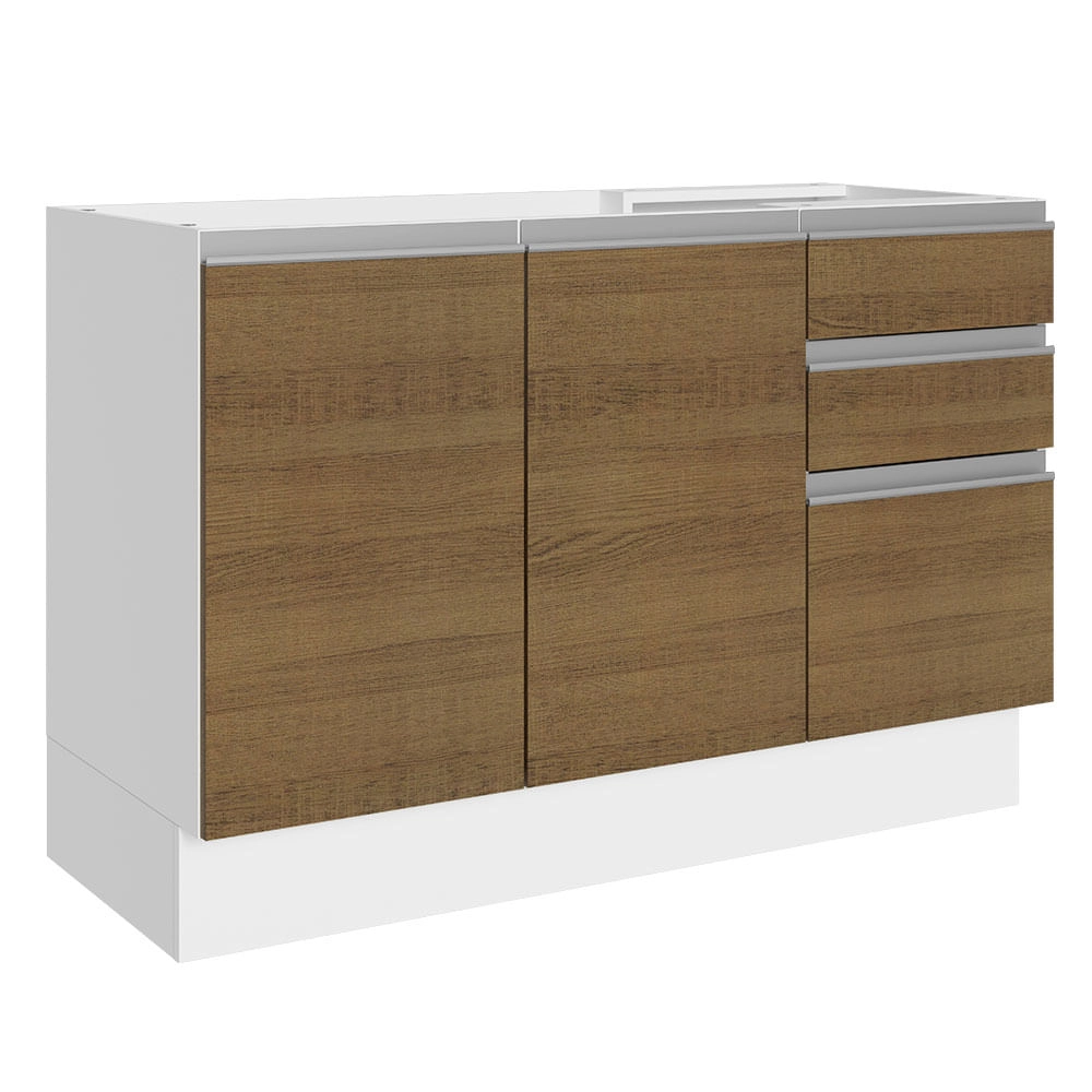 Balcão Gabinete de Pia Madesa Acordes 100% MDF 120 cm 3 Portas e 2 Gavetas Branco/Rustic Cor:Branco/Rustic