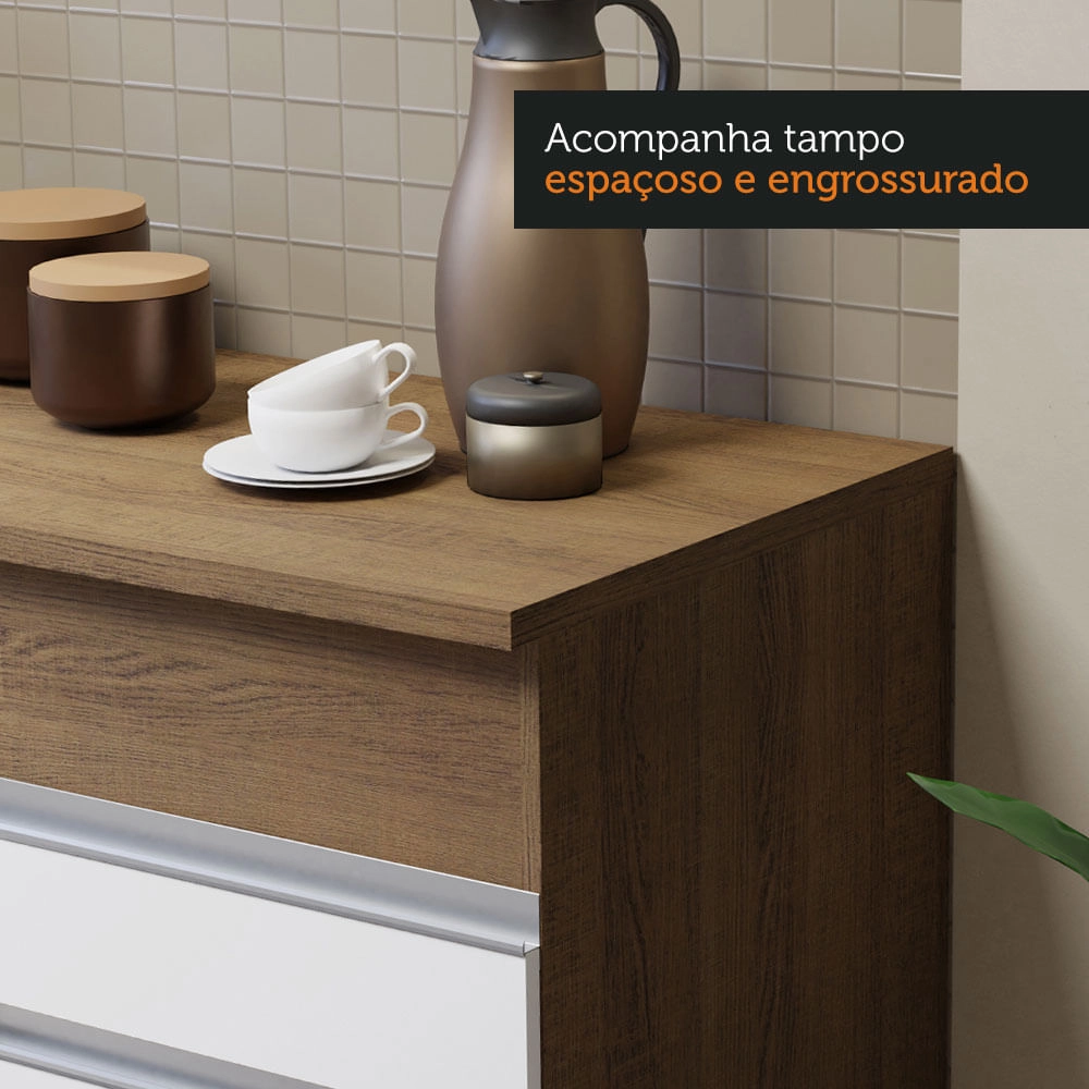 Cozinha Compacta Madesa Glamy 150001 com Armário e Balcão (Com Tampo) Rustic/Branco Cor:Rustic/Branco