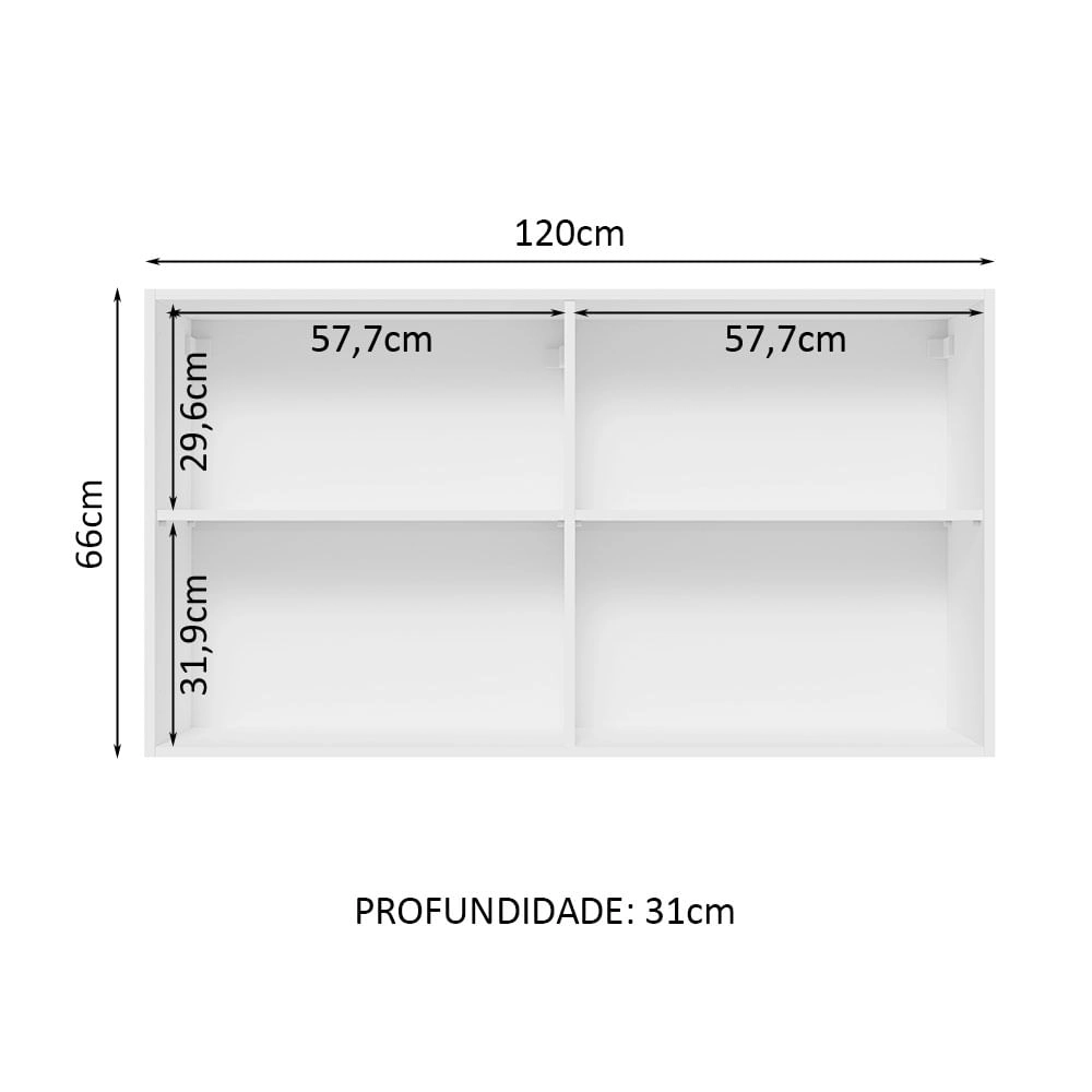 Armário Aéreo Madesa Glamy 120 cm 2 Portas Branco/Rustic Cor:Branco/Rustic