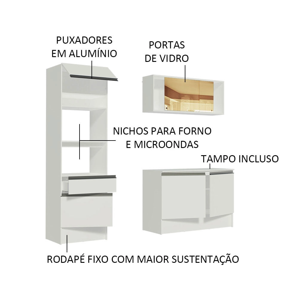 Cozinha Compacta Madesa Diamante com Armário, Balcão e Tampo Branco Cor:Branco