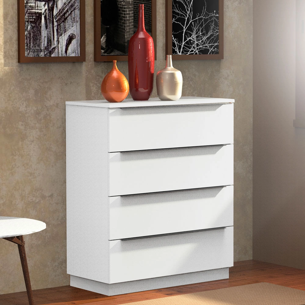 Comoda Madesa 4 Gavetas Branco Cor:Branco