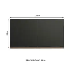 Armário Aéreo Madesa Reims 120 cm 2 Portas Preto Cor:Preto