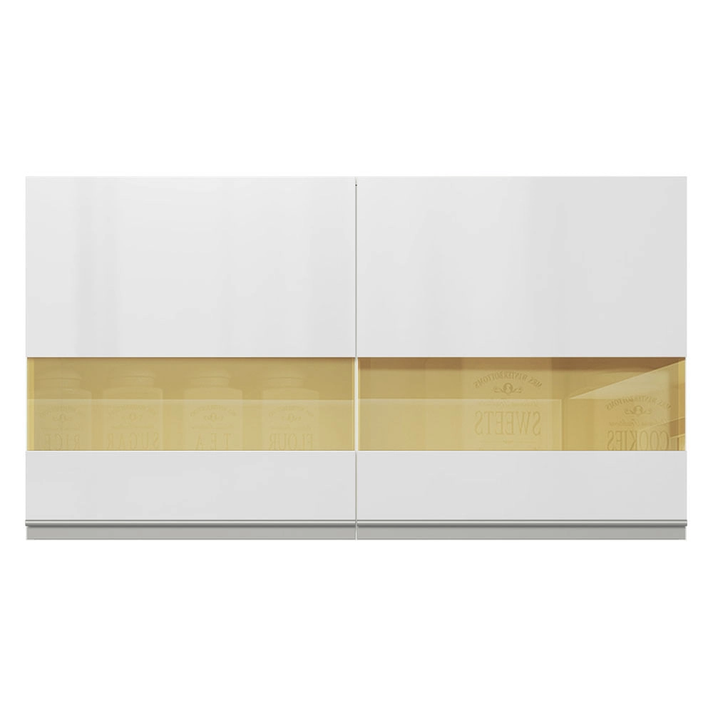 Armário Aéreo Madesa Acordes 100% MDF 120 cm 2 Portas Vidro Reflex Branco Brilho Cor:Branco