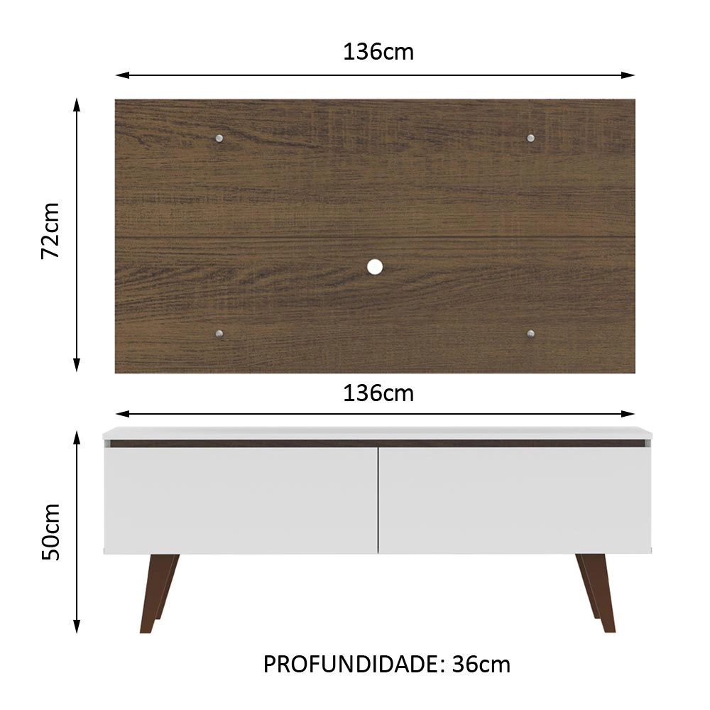 Rack Madesa Le Mans e Painel para TV até 55 Polegadas 2 Portas Branco/Rustic Cor:Branco/Rustic