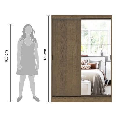 Quarto Completo com Guarda Roupa Luke 2 Portas com Espelho e Cabeceira com 2 Mesas de Cabeceira Madesa Rustic Cor:Rustic