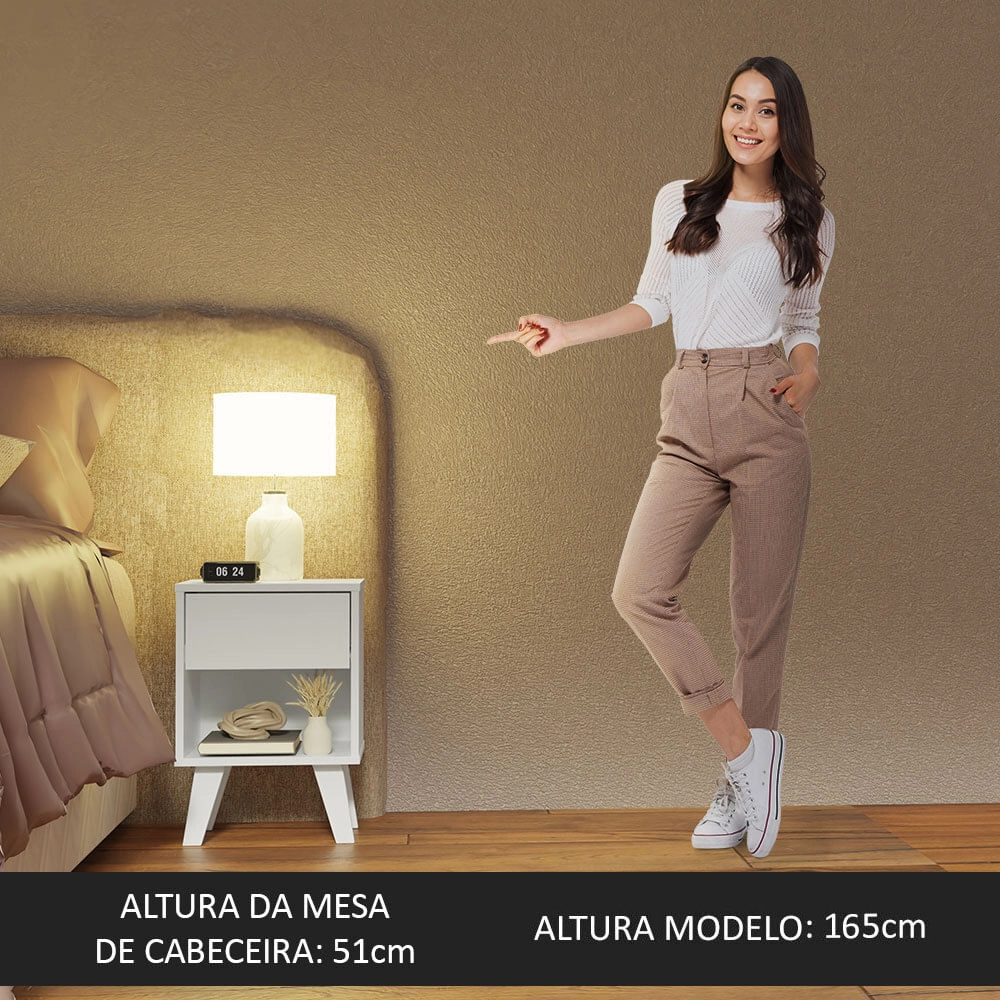 Mesa de Cabeceira Branca com 1 Gaveta 3235 Madesa Cor:Branco