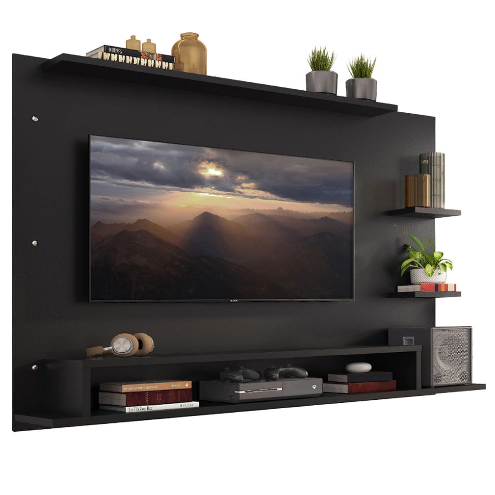 Painel para TV até 65 Polegadas Madesa Alfa com Prateleiras e Nichos Preto Cor:Preto