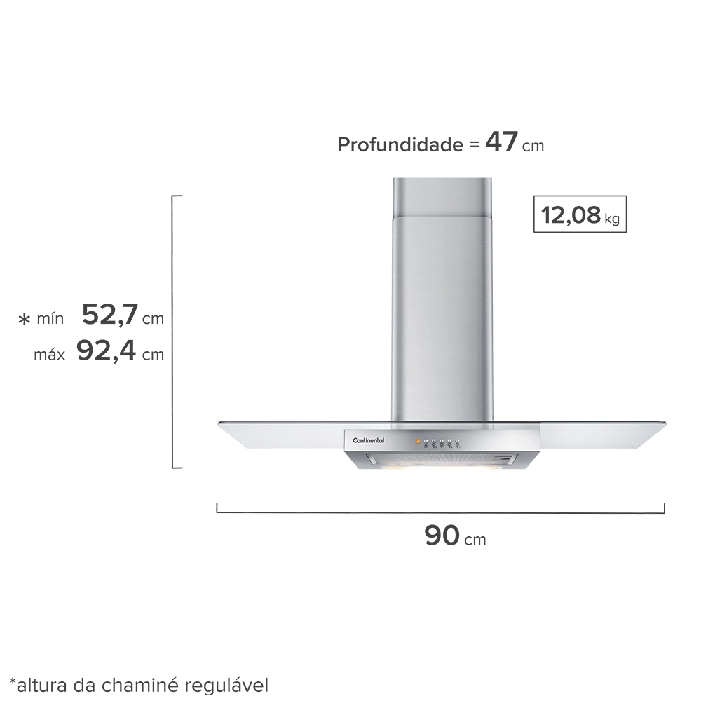 Coifa de parede Continental 90cm Inox com Vidro (CC9VX) 220V