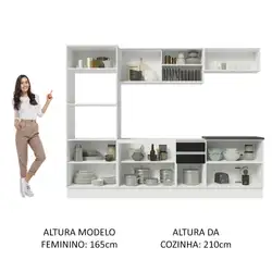Armário de Cozinha Completa 100% MDF 270cm Branco/Preto Acordes Madesa 07 Cor:Branco/Preto