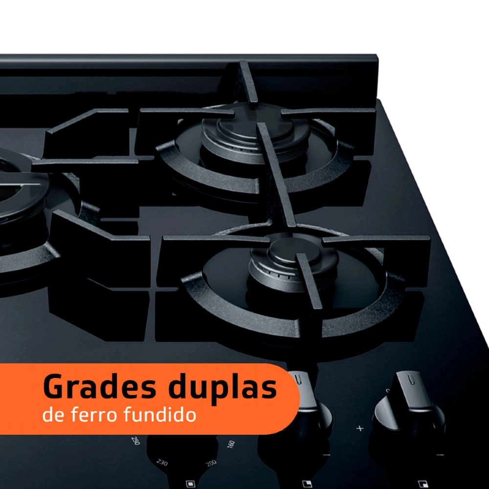 Fogão Brastemp 5 Bocas Preto Com Mesa de Vidro e Turbo Chama BIVOLT