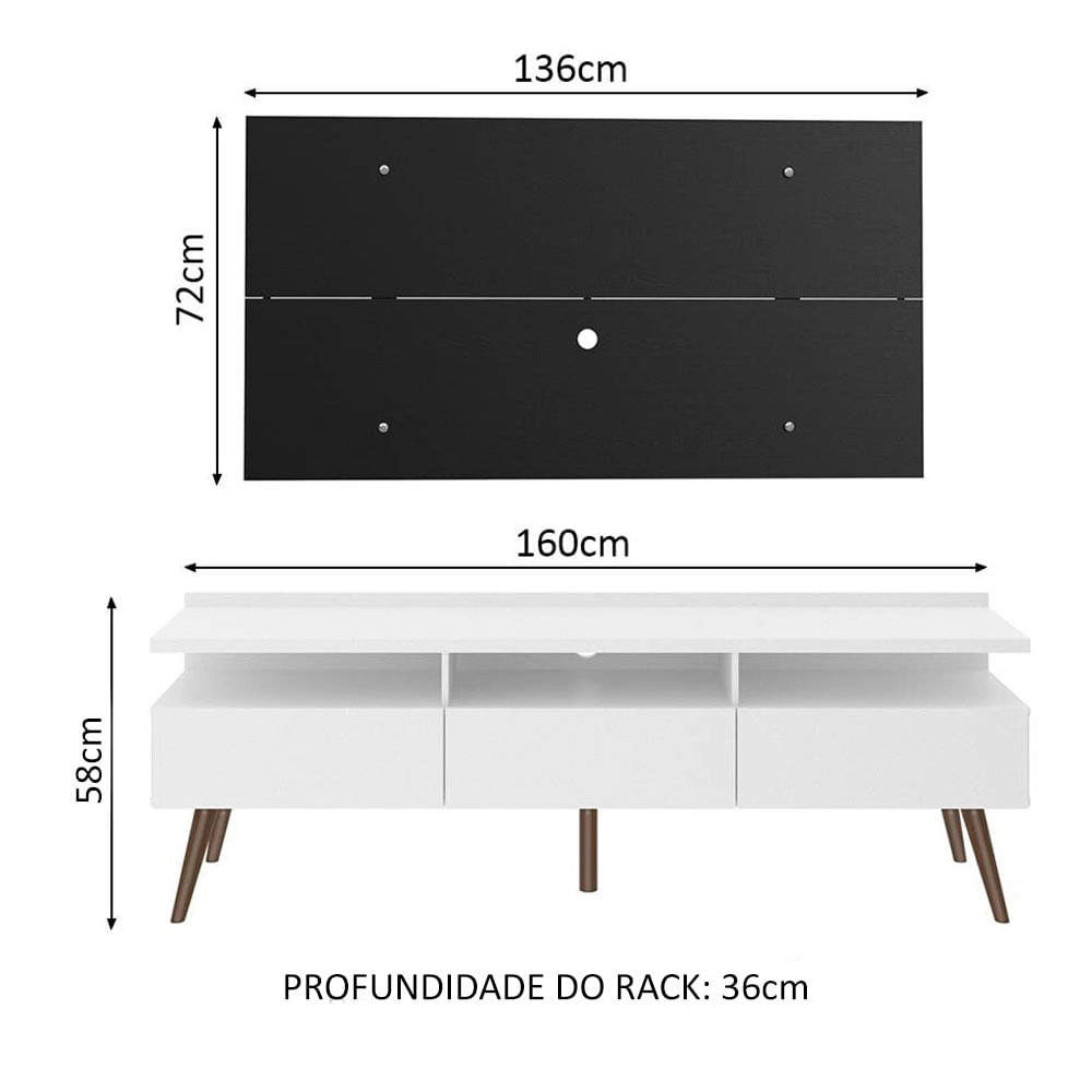 Rack Madesa Londres e Painel para TV até 55 Polegadas Cor:Branco/Preto