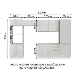 Armário de Cozinha Completa Madesa 100% MDF Acordes XA330002 (Sem Tampo e Pia) Portas Branco Brilho Cor: Branco