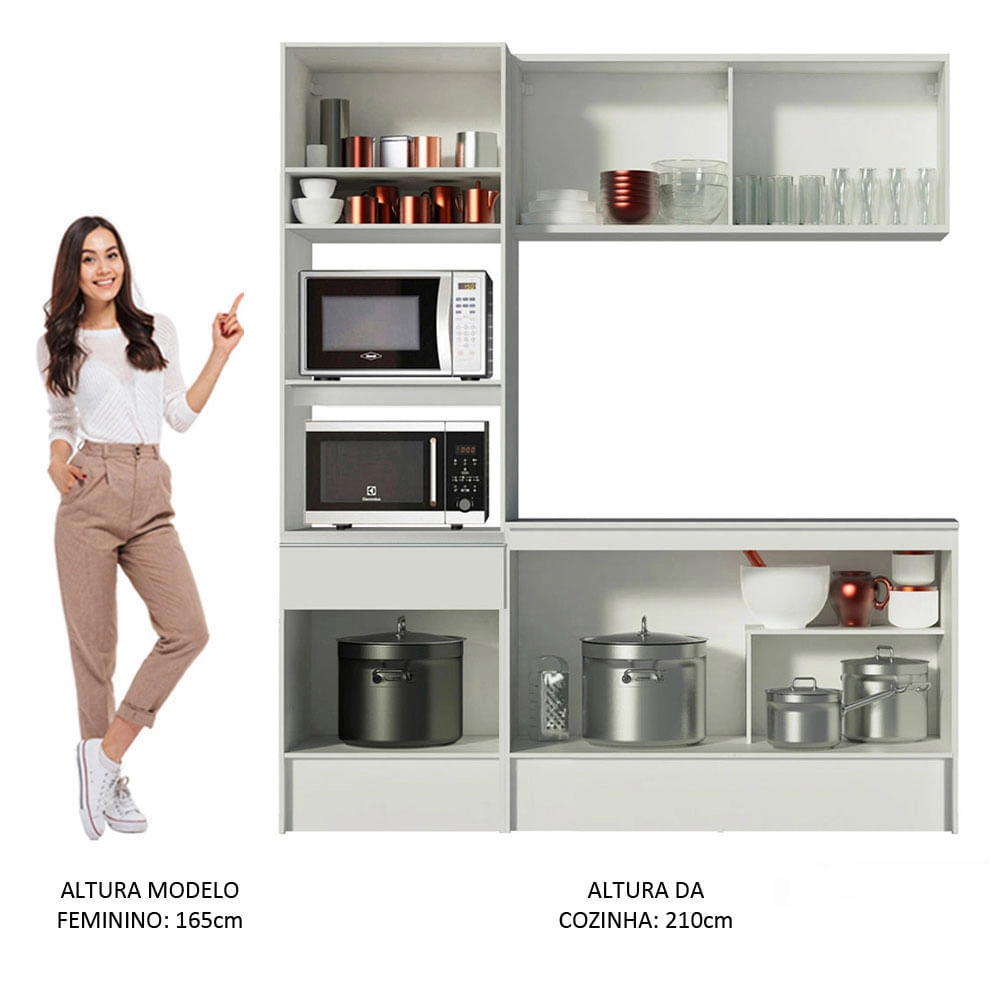 Cozinha Compacta Madesa Diamante Pop com Armário, Balcão e Tampo Branco Cor:Branco