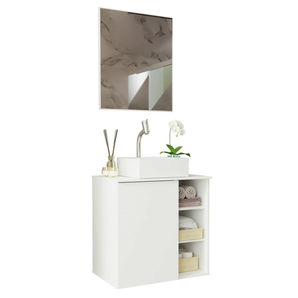 Armário Gabinete com Espelho para Banheiro 60cm Branco Madesa Cor:Branco