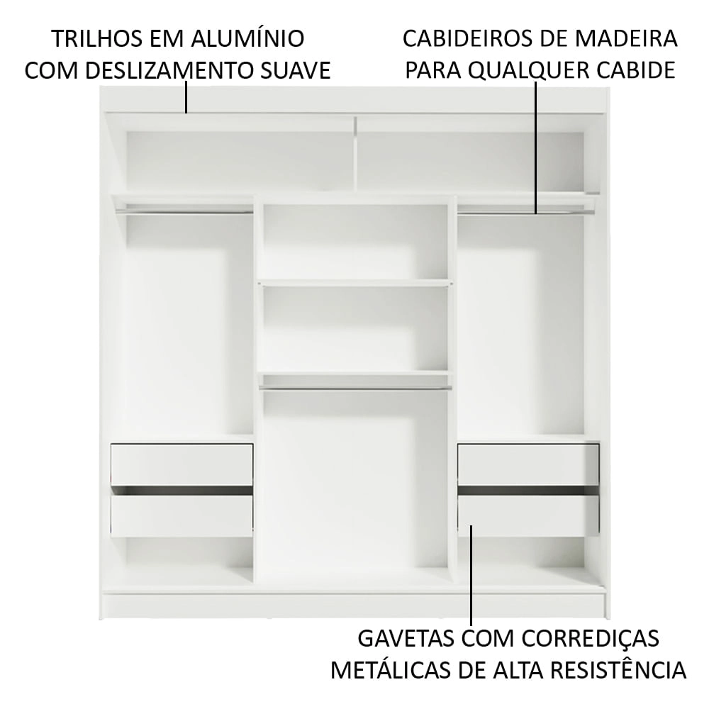 Guarda-Roupa Casal Madesa Reno 3 Portas de Correr com Espelho Branco/Preto Cor:Branco/Preto