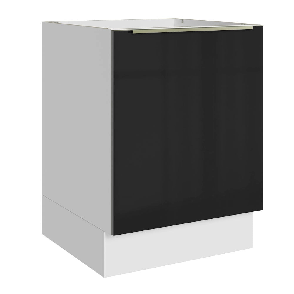 Balcão Madesa Lux 60 cm 1 Porta Branco/Preto Cor:Branco/Preto