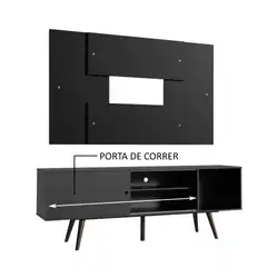 Rack Madesa Cairo e Painel para TV até 58 Polegadas com Pés de Madeira - Preto/Rustic 8ND8 Cor:Preto/Rustic