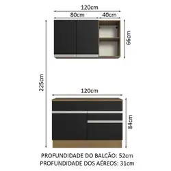 Armário de Cozinha Compacta 120cm Rustic/Preto Glamy Madesa 08 Cor:Rustic/Preto