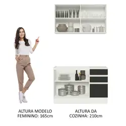 Cozinha Compacta Madesa Glamy 120003 com Armário e Balcão (Sem Tampo e Pia) Branco/Preto Cor:Branco Preto
