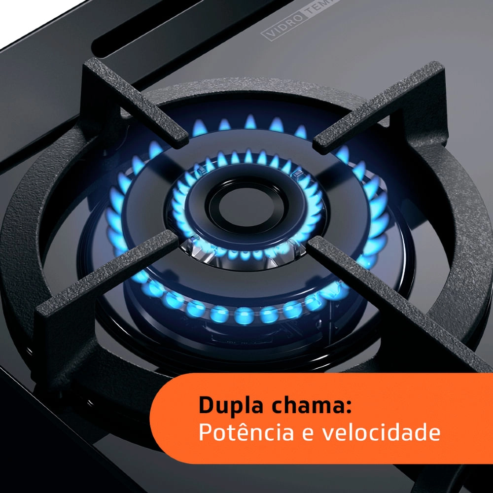 Fogão Brastemp 4 Bocas Preto com mesa de vidro e dupla chama  - BFO4XAE Bivolt