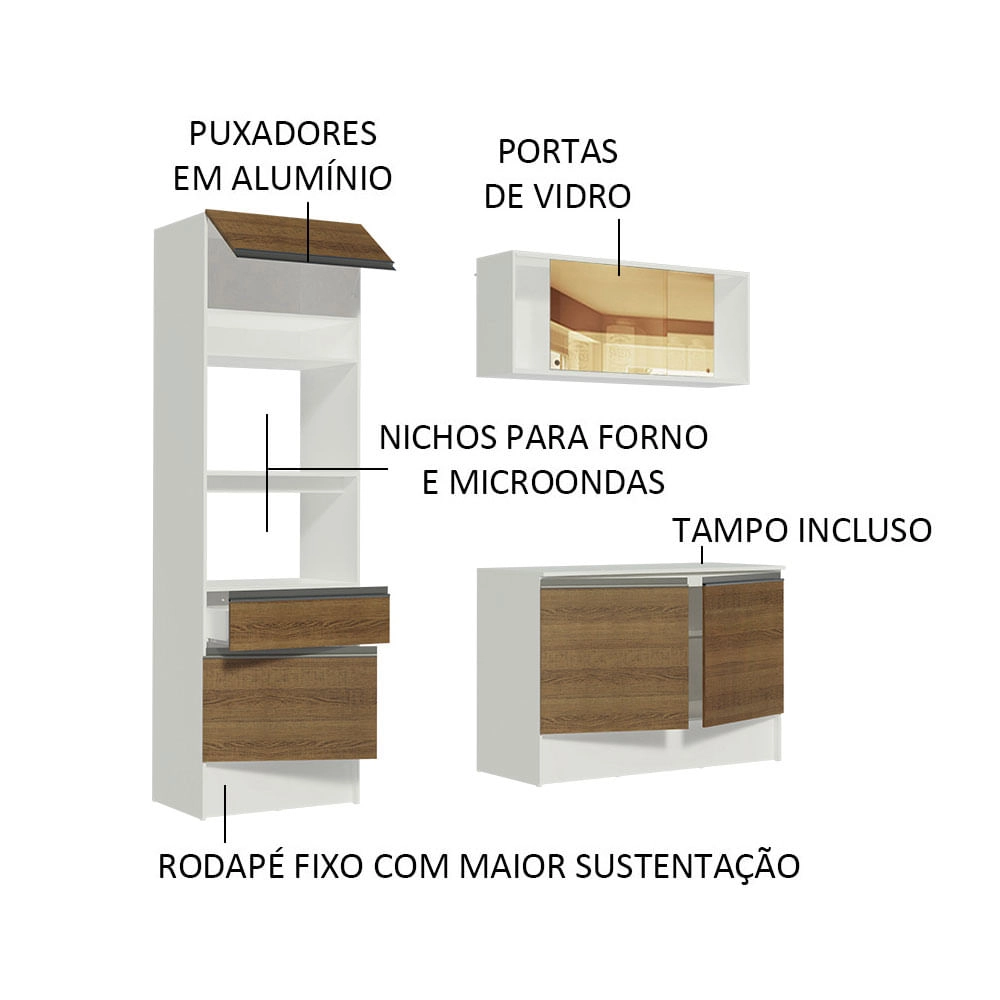 Cozinha Compacta Madesa Diamante com Armário, Balcão e Tampo Branco/Rustic Cor:Branco/Rustic