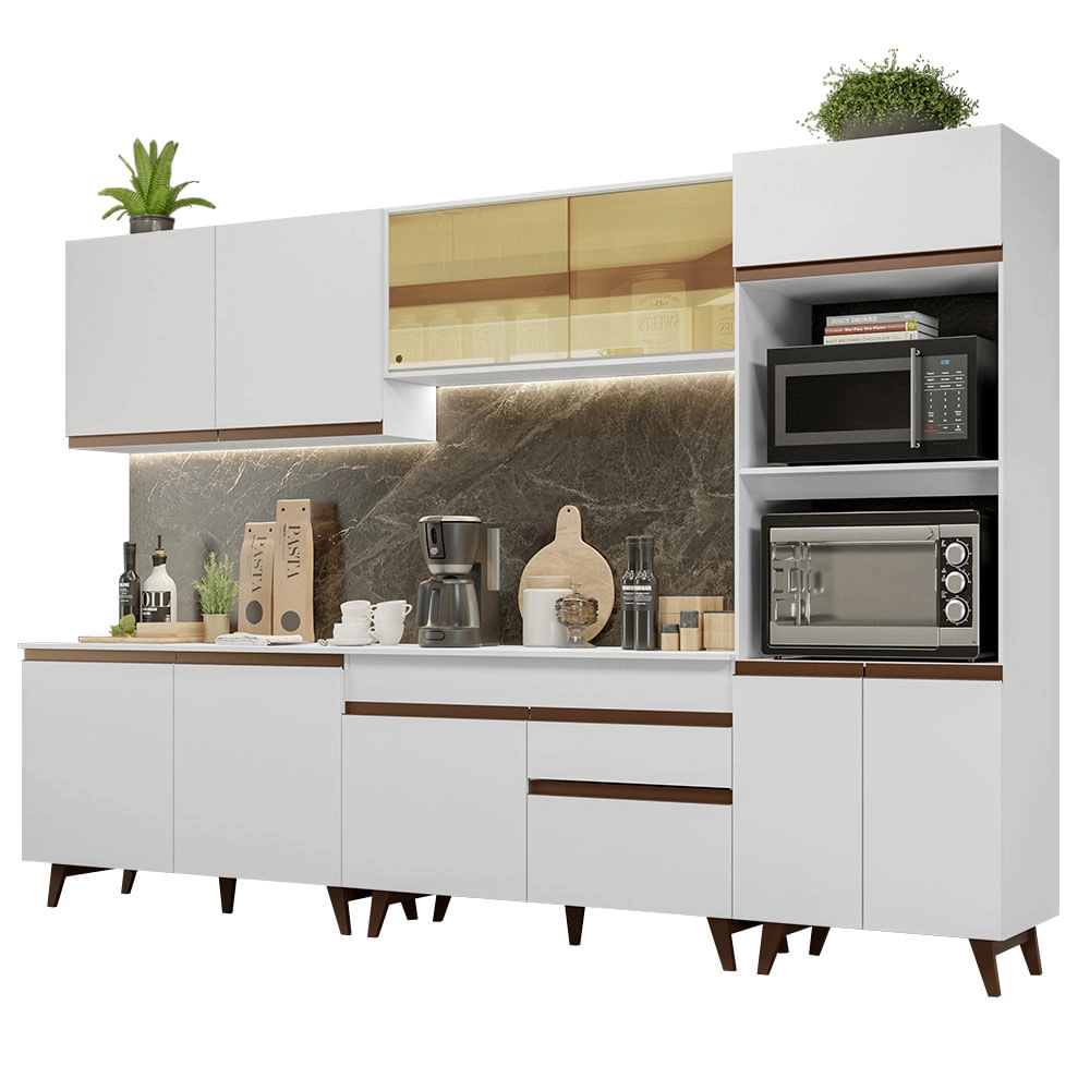 Armário de Cozinha Completa Madesa Reims 310001 com Balcão e Tampo Branco Cor:Branco