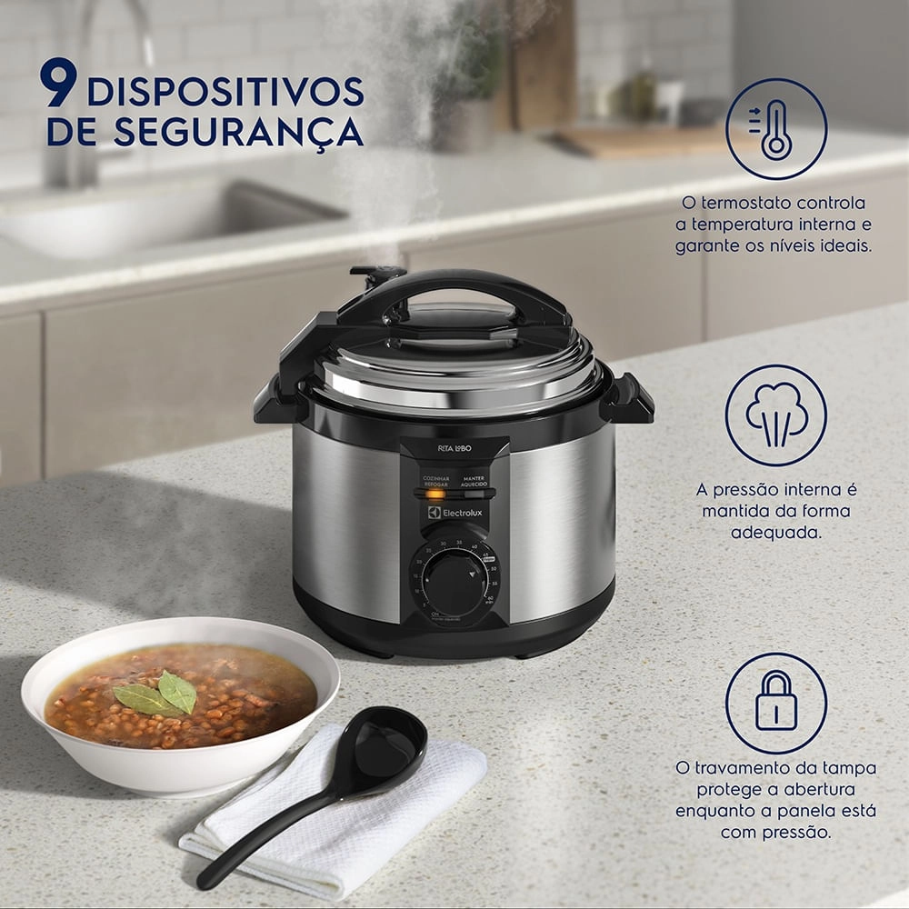 Panela de Pressão Elétrica Electrolux Inox 3L Efficient por Rita Lobo (PCE15) 220V