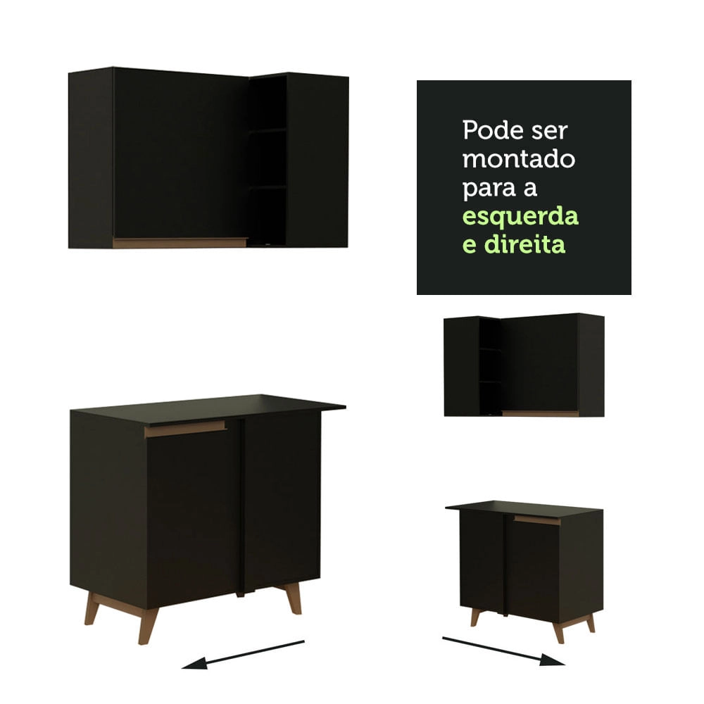 Cozinha Completa de Canto Madesa Reims 382002 com Armário e Balcão Preto Cor:Preto