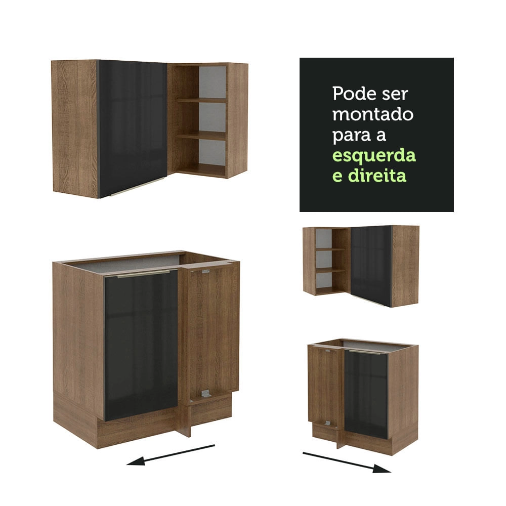 Cozinha Completa Madesa Lux de Canto com Armário e Balcão Rustic/Preto Cor:Rustic/Preto