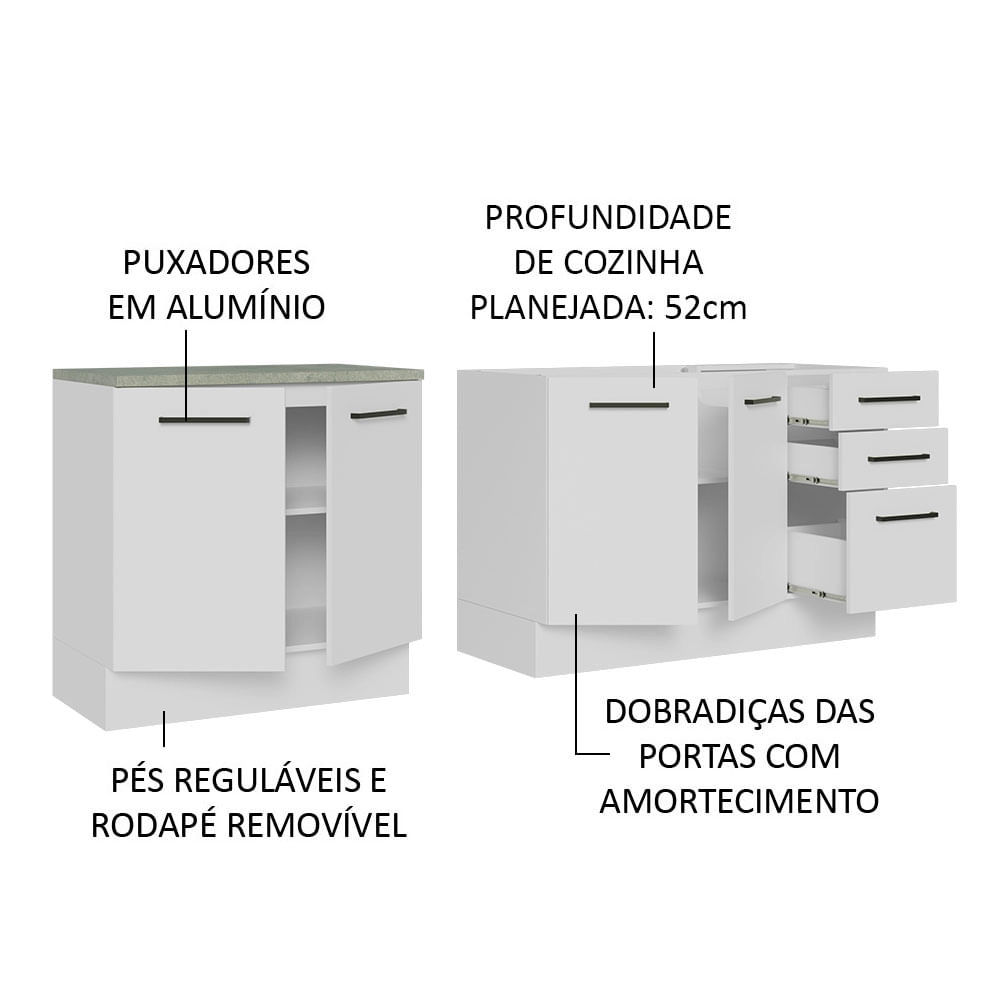 Kit com 2 Balcões de Cozinha Madesa Agata 3 Gavetas 4 Portas (Sem